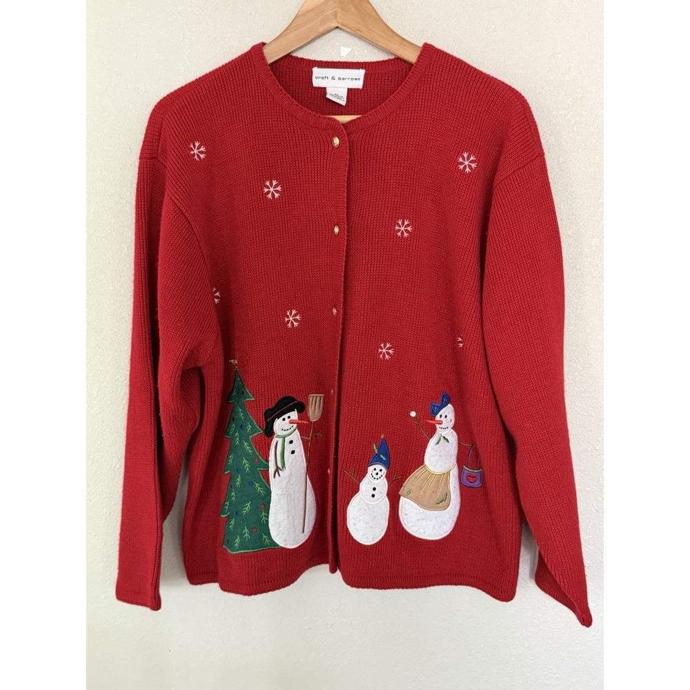 VTG Croft & Barrow Women's Christmas Snowman Embroidered Sweater Red Size XL